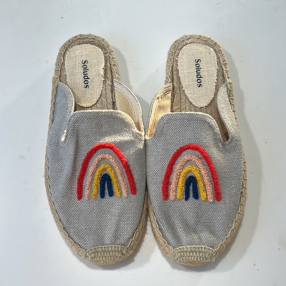 Soludos Rainbow Bright Embroidered Flat Espadrilles Chambray Blue Tan Jute 6.5 - Picture 3 of 6